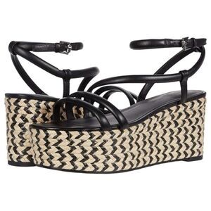 Rebecca Minkoff Josefia Espadrille Platform Sandals Black Leather / Jute SZ 9